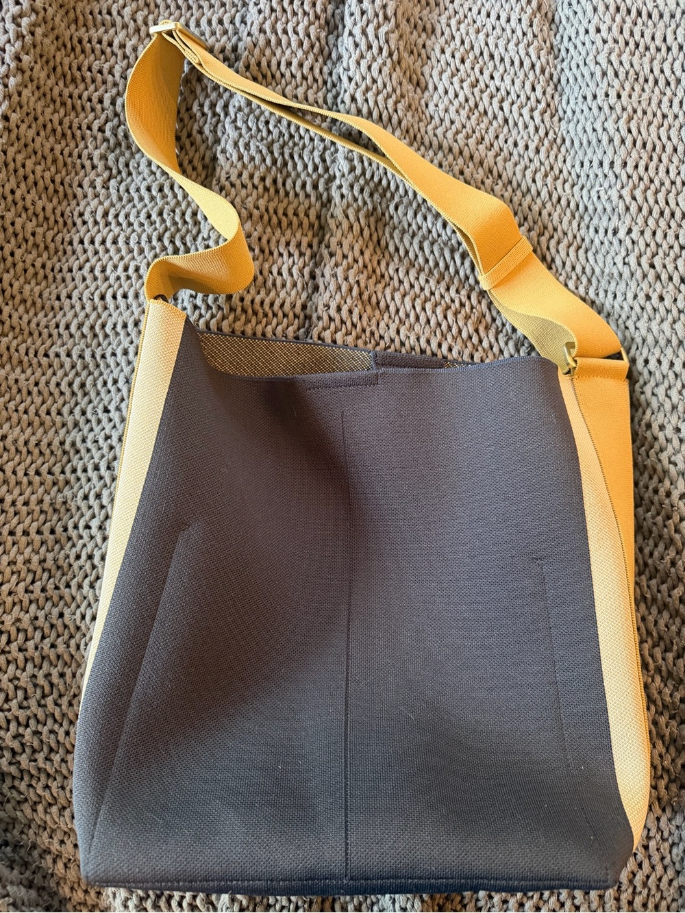 Rothy's Large Bucket Tote - Navy/Black, Tan, Gold Hardware - Picture 8 of 16